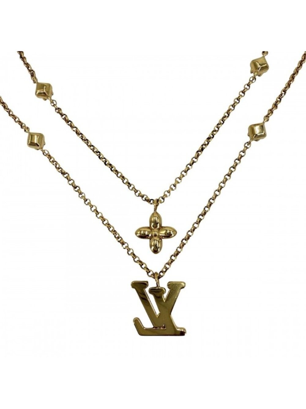 Louis Vuitton Necklace LV 2 Chain with Adjuster Star Line Stone Gold - Picture 2 of 9